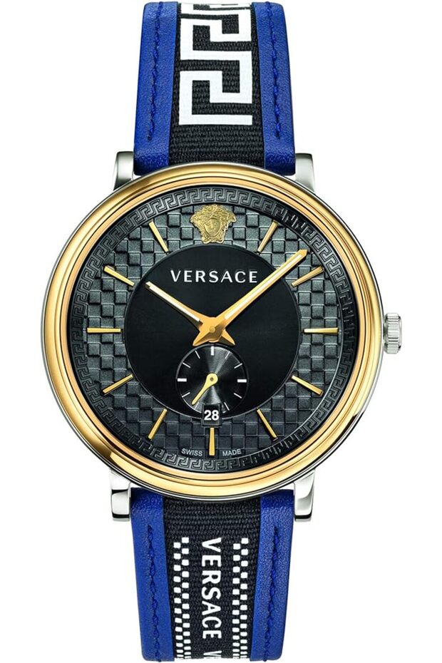 V-Circle Black Dial Blue Leather Strap Men's Watch - VEBQ01419 - 1