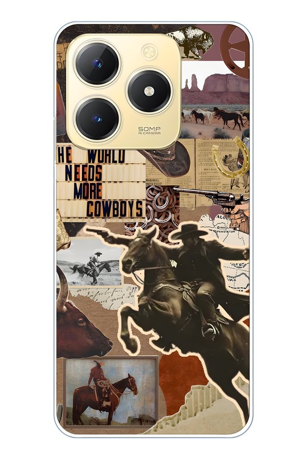 Realme C61 / C63 Compatible Cowboy Western Collage Patterned Transparent Phone Case