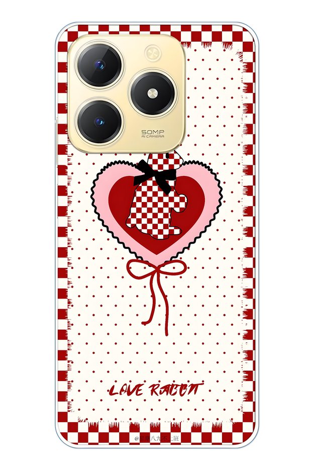 Realme C61 / C63 Compatible Red Checkered Rabbit Pattern Transparent Phone Case