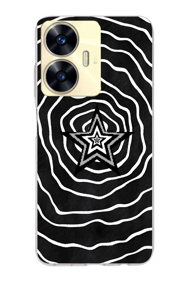 Realme C55 Compatible Black and White Star Pattern Transparent Phone Case