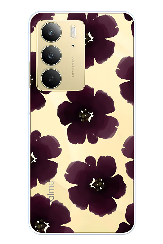 غطاء هاتف شفاف بنمط زهور أرجوانية متوافق مع Realme C75