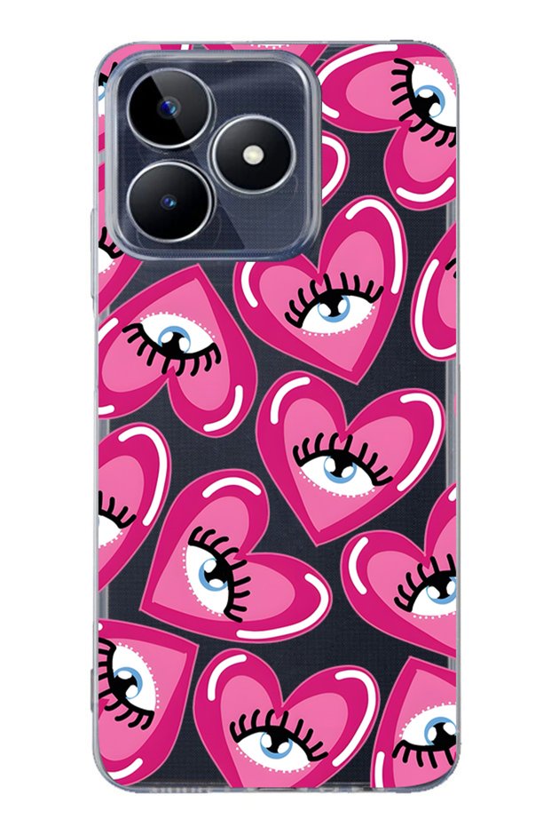 Realme Note 50 4g Compatible Pink Heart Eye Pattern Transparent Phone Case
