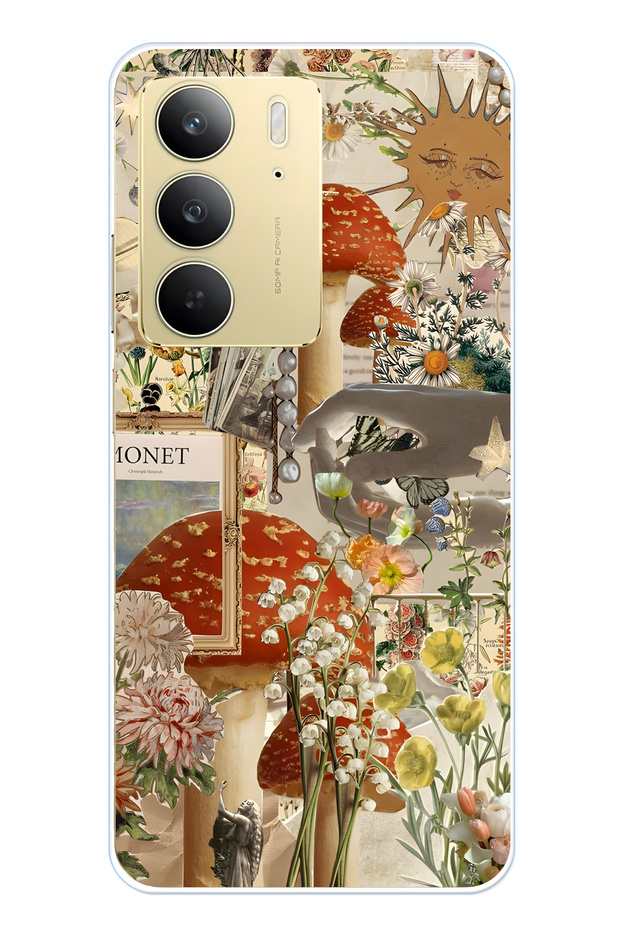 Realme C75 Compatible Mushroom Garden Patterned Transparent Phone Case