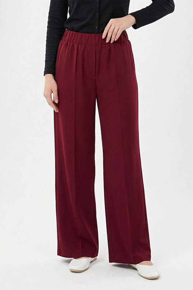 Elastic Waist Wide Leg Trousers 5580 Claret Red