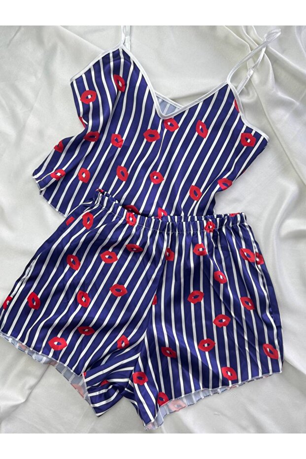 Patterned Adjustable Strap Satin Pajama Set