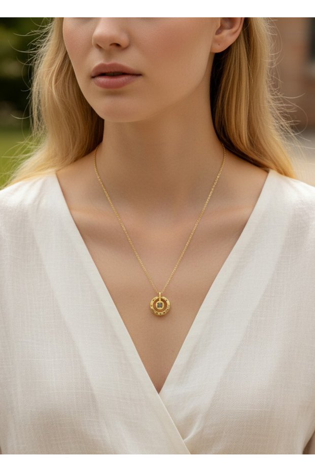 Steel gold premium stone roman necklace - 25ctr419