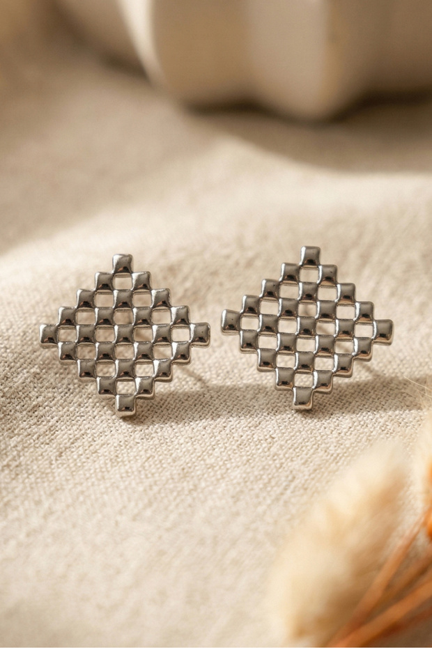 Women's Tile Pattern Rectangular Earrings - 3