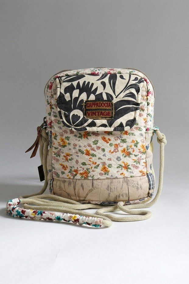 Women's Ecru Floral Patterned Shoulder Bag - Bohemian Style Mini Hand and Phone Bag