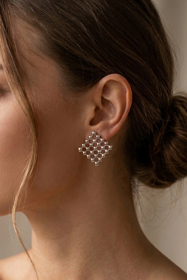 Women's Tile Pattern Rectangular Earrings - 4