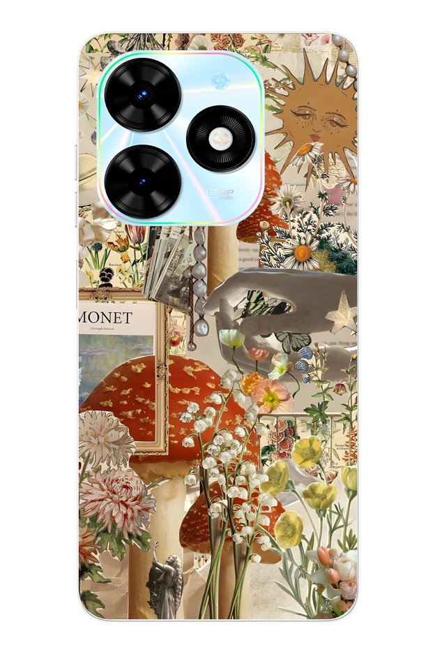 Tecno Spark 20 / 20C Compatible Mushroom Garden Patterned Transparent Phone Case