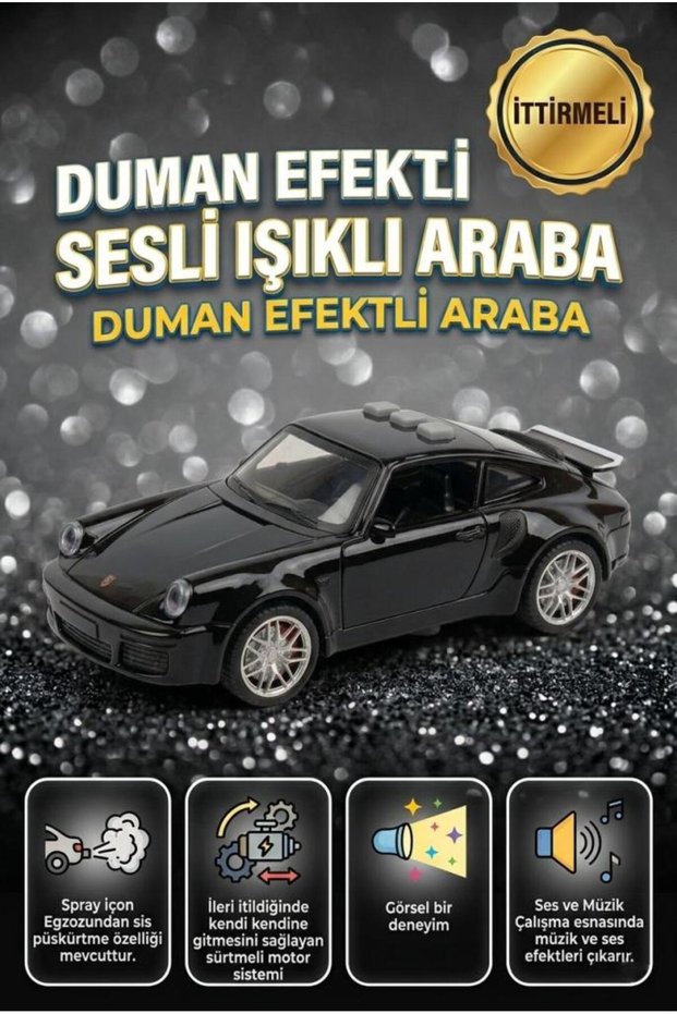Smoke-Emitting 3-Button Function, Sound, Light, and Music, Doors That Open, Porsche Toy Car