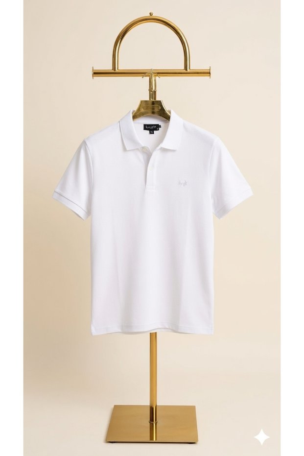Men's 100% Cotton Polo Collar Embroidered Logo Short Sleeve T-Shirt - Special Textured Fabric