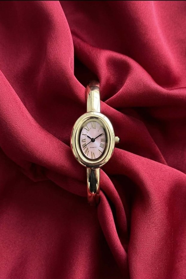 Cartion Women's Steel Watch Gold Color Oval Case Lilac Dial Vintage Luxury Stylish Elegant Women's Wristwatch