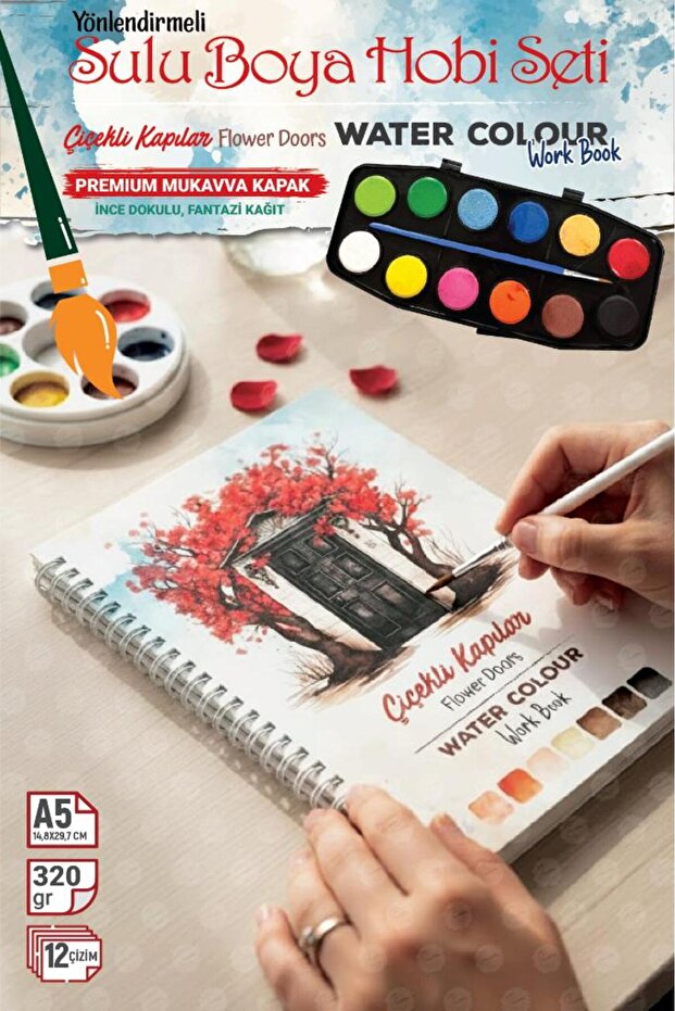 TUĞSET Yönlendirmeli Sulu Boya Hobi Seti Watercolor Workbook Defter Çiçek Flower Çiçekli Kapılar Flower doo