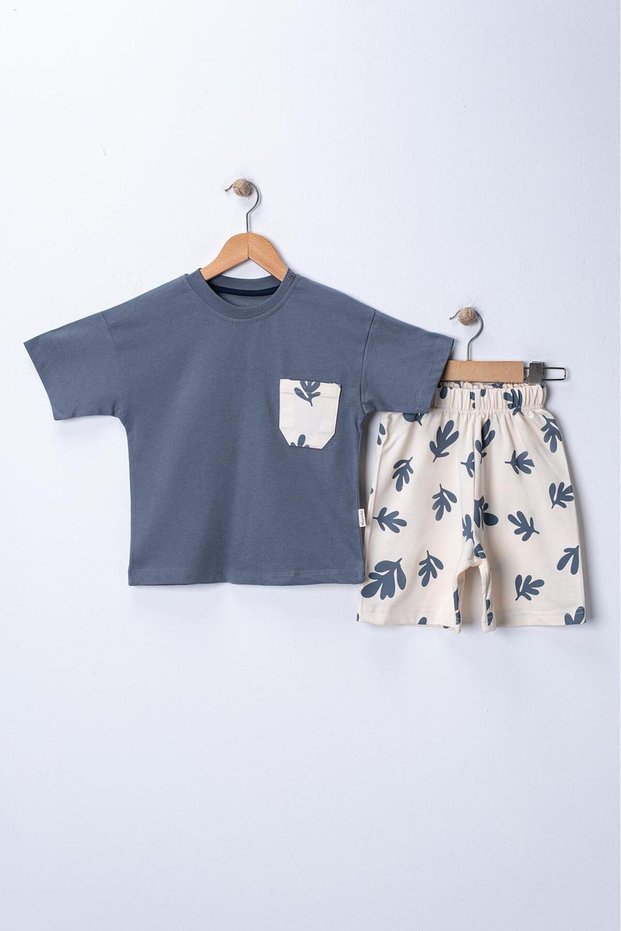 3-4-5-6 Years Old Pocket Detail Shorts Printed 100% Cotton Children's Set