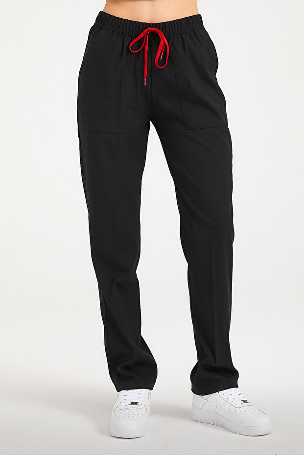 Black Lycra Single Bottom Straight Leg Doctor Nurse Trousers