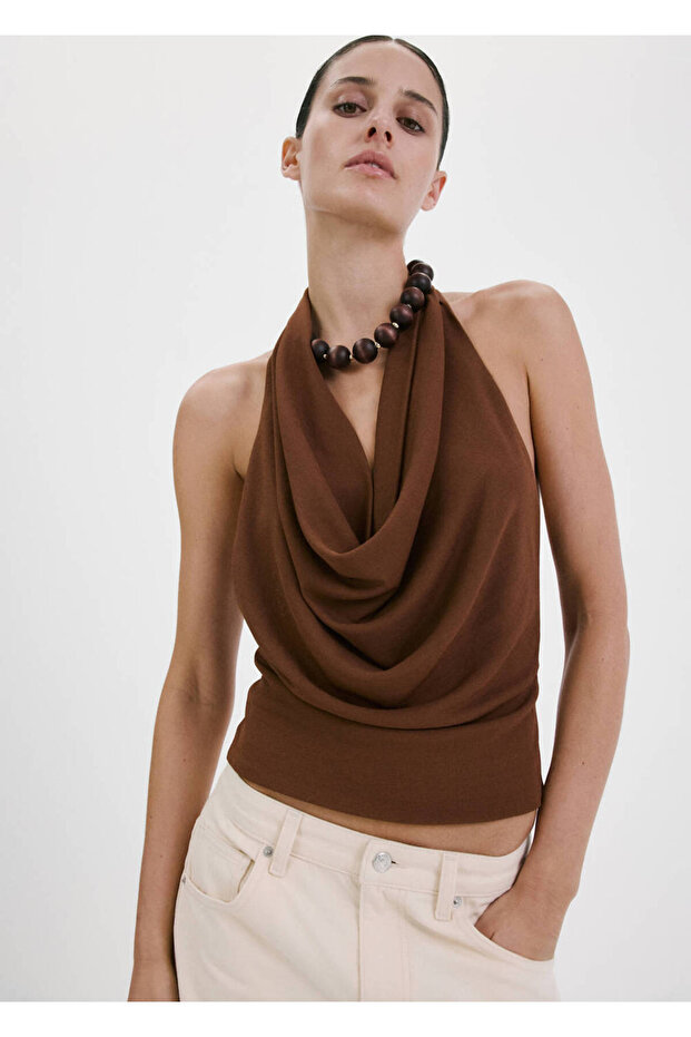 Drape halter yaka bluz - 1