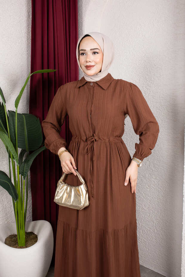 Lara Half-Buttoned Shirt Collar Dress