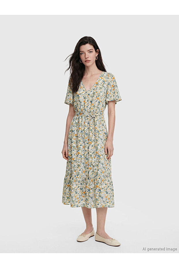Nevavm V-Neck Floral Dress with a Difference