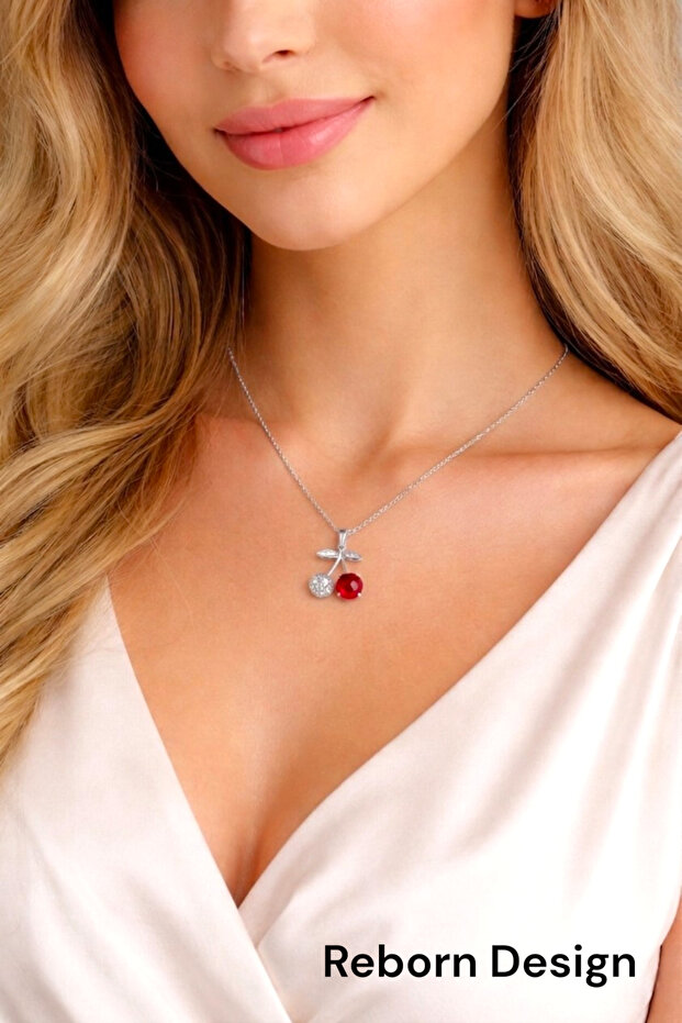 316L Steel Silver Color Cherry Model Zircon Stone Necklace