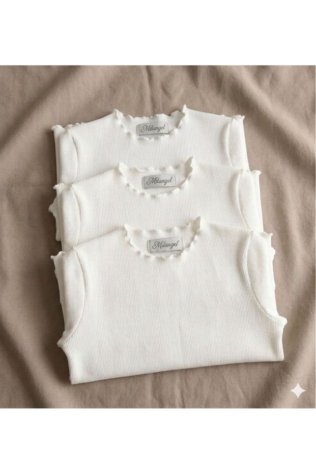 Cracked White 3-Pack Corded Fabric Girls' Long-Sleeve Bodysuit—School Bodysuit