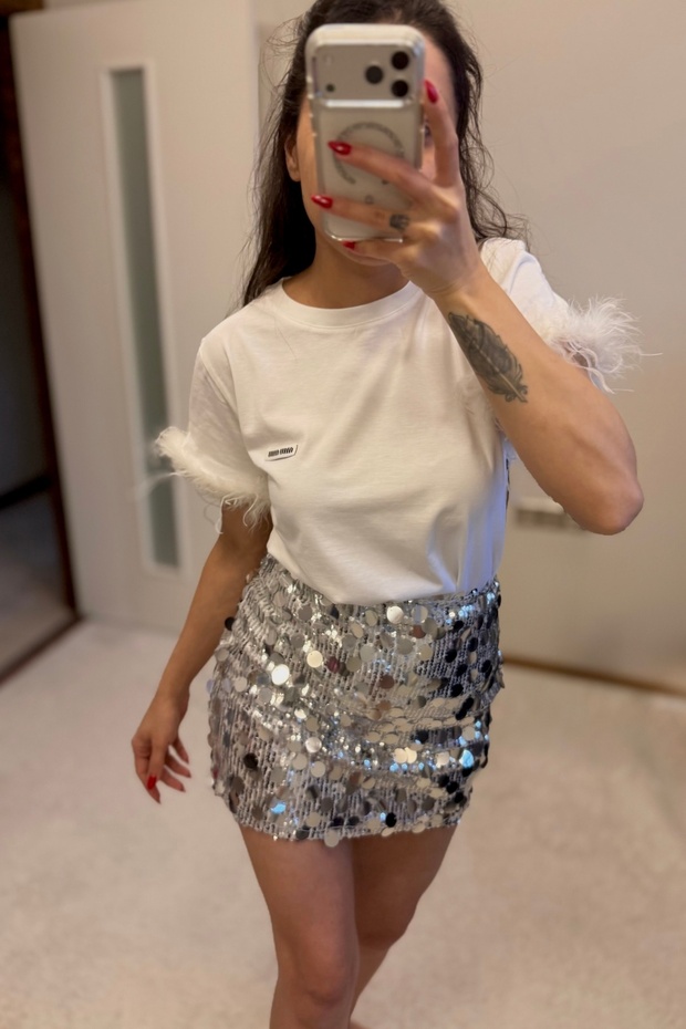 Sequin Mini Silver Skirt - 7