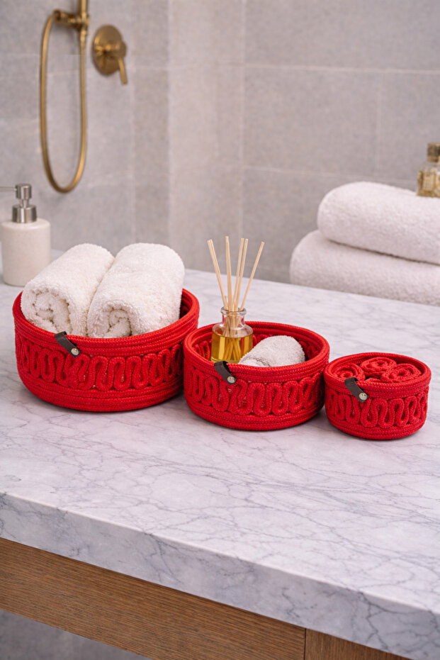 Velora Set of 3 Rope Basket Bathroom Organizer Decorative Organizer Handmade Basket Set