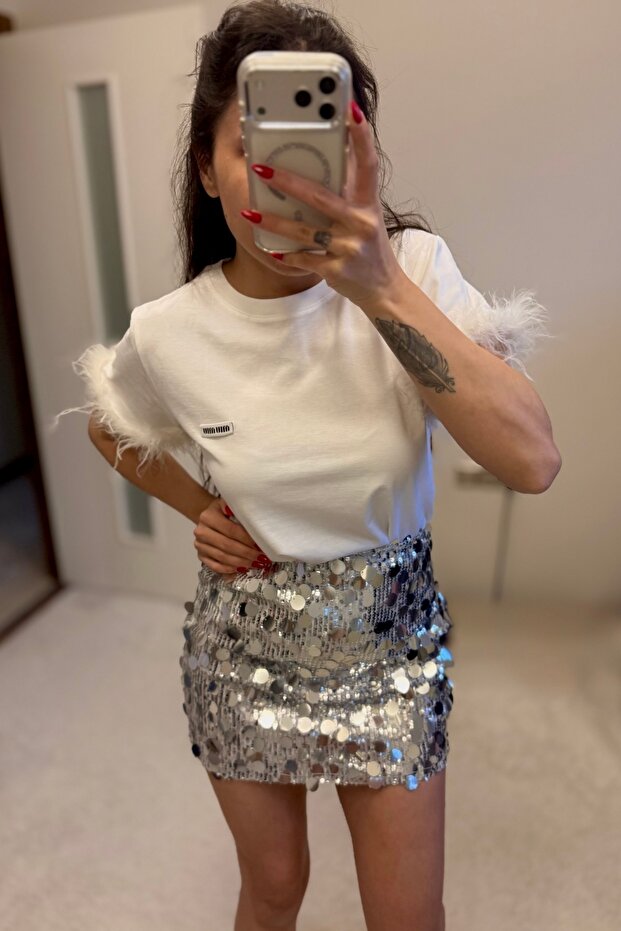 Sequin Mini Silver Skirt - 4