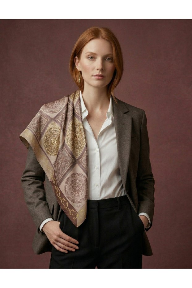 Chinese Ceramic Glaze Burgundy Pattern 90X90Cm Scarf/Foulard