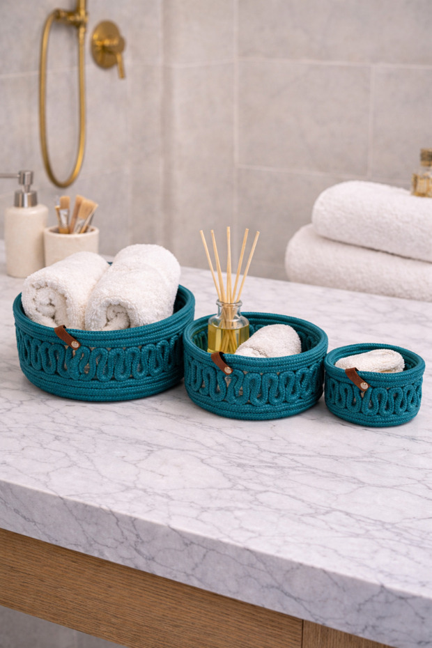 Velora Set of 3 Rope Basket Bathroom Organizer Decorative Organizer Handmade Basket Set