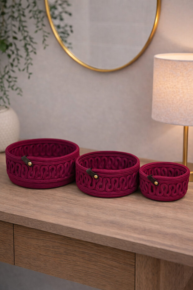 Velora Set of 3 Rope Basket Bathroom Organizer Decorative Organizer Handmade Basket Set