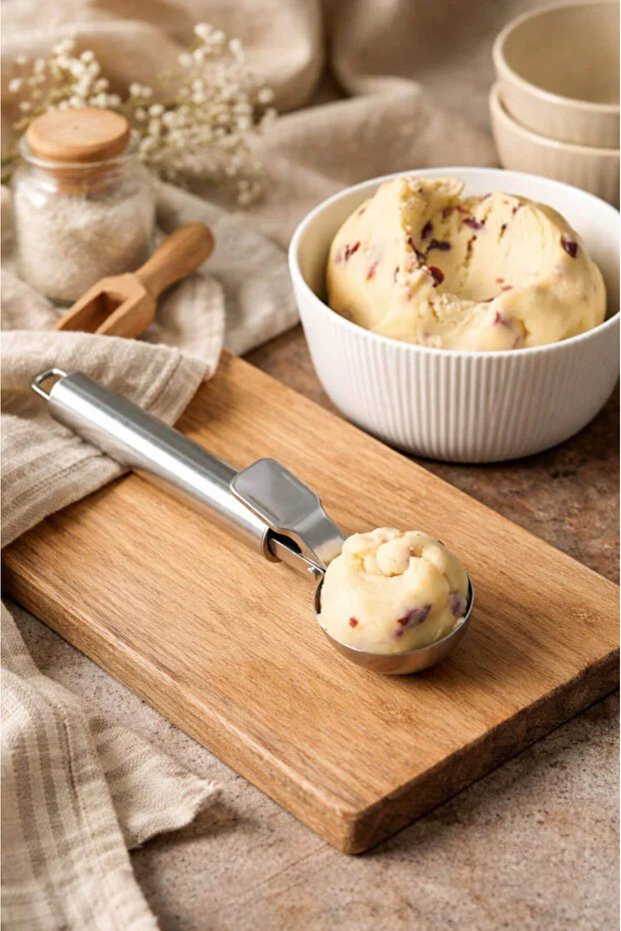 Stainless steel ice cream scoop & cookie cutter spoon - durable, ergonomic, single piece