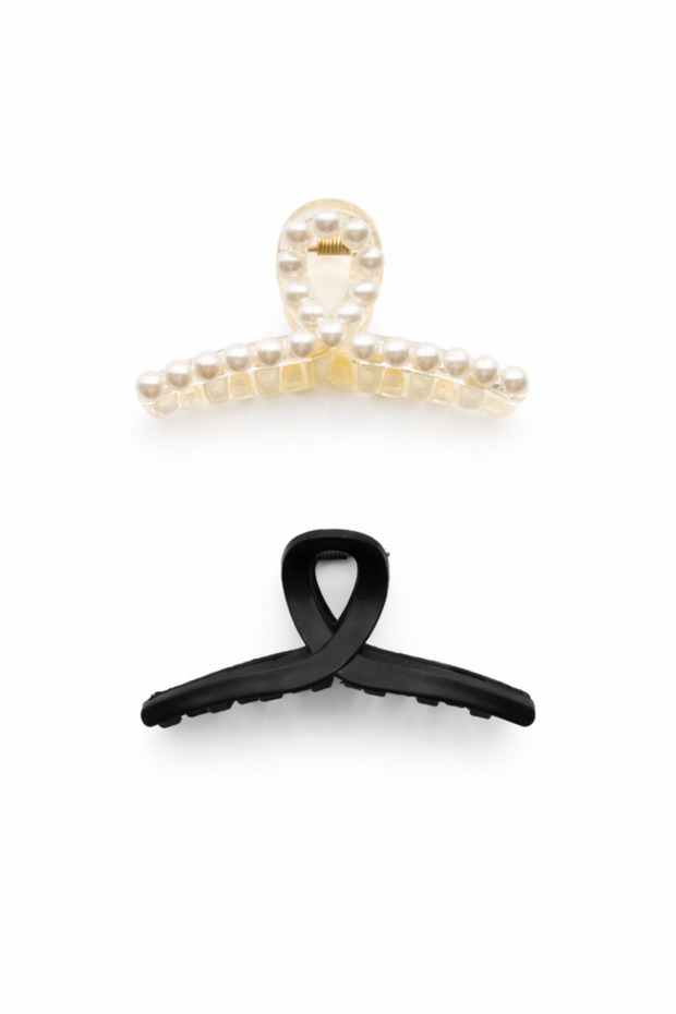 Pearl & Matte Black Hairpin Buckle Set of 2 – Stylish Hair Clips with Strong Hold 8X3 cm