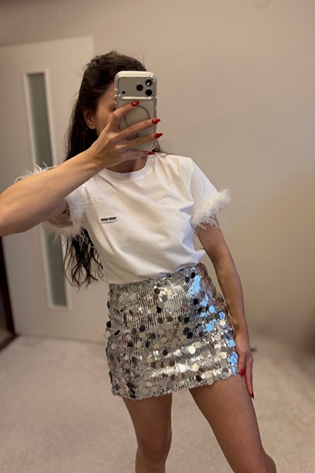 Sequin Mini Silver Skirt - 3