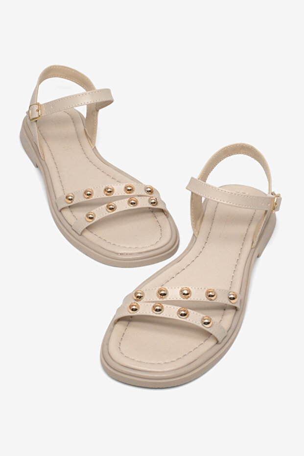 Women's Beige Comfortable Double-Strap Buckle Stone Sandals