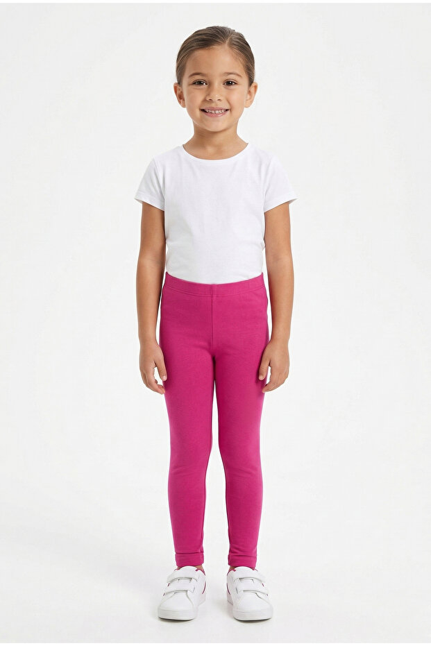 Girls Basic Solid Leggings - Fuchsia color
