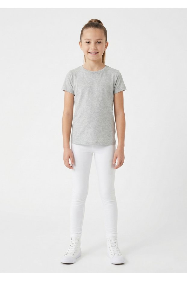 Girls Basic Solid Leggings - White color