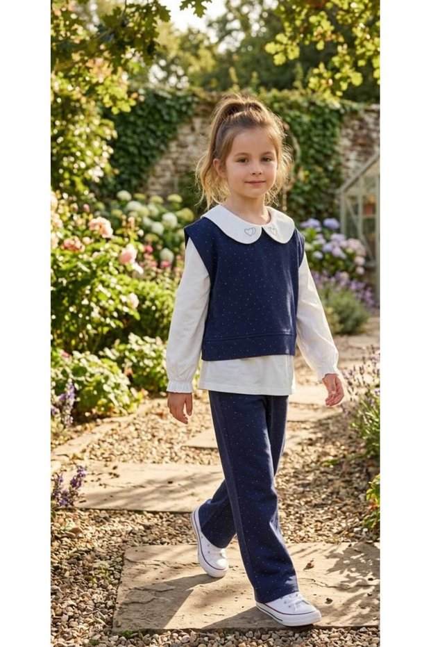 Girl's 3-Piece Set Baby Collar Heart Stone Shirt Sweater Pants Set - Holiday Set