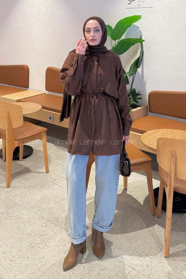 Cape Detailed Shirt Bitter Brown