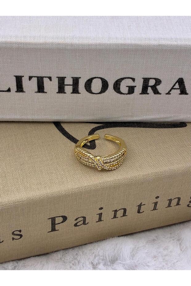 Gold Color Leaf Detail Zircon Stone Special Series Adjustable Brass Ring T4/2