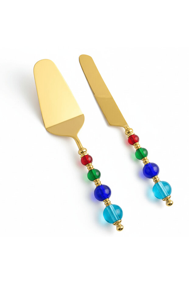 Gold SS Cake Server Set with Designer Handles (2 pcs) – Luxury Serving A