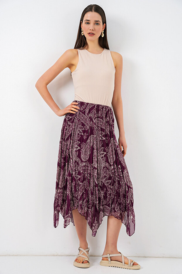 Women's Asymmetrical Tulle Chiffon Skirt 8061 - Plum