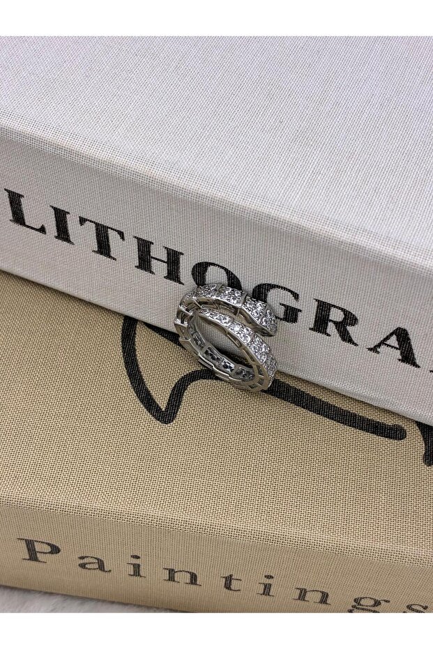 Silver Color Snake Model Zircon Stone Special Series Adjustable Brass Ring T4