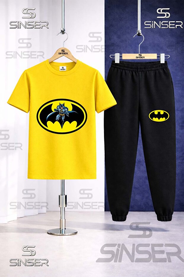 Children's Batman Logo Printed T-Shirt and Sweatpants Set
