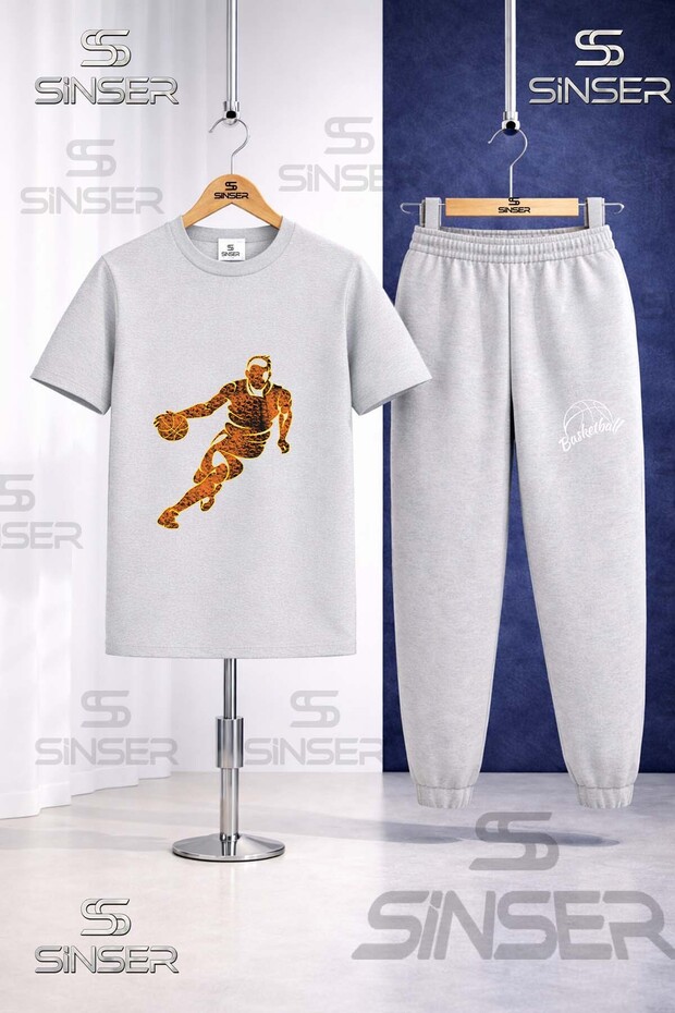 Children's Basketball Player Flame Printed T-Shirt Tracksuit Set