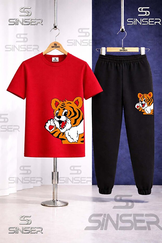 Children's Yandan Cute Tiger Printed T-Shirt and Sweatpants Set