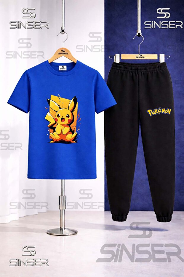 Children's Pikhacu Yellow Canvas Printed T-Shirt Sweatpants Set