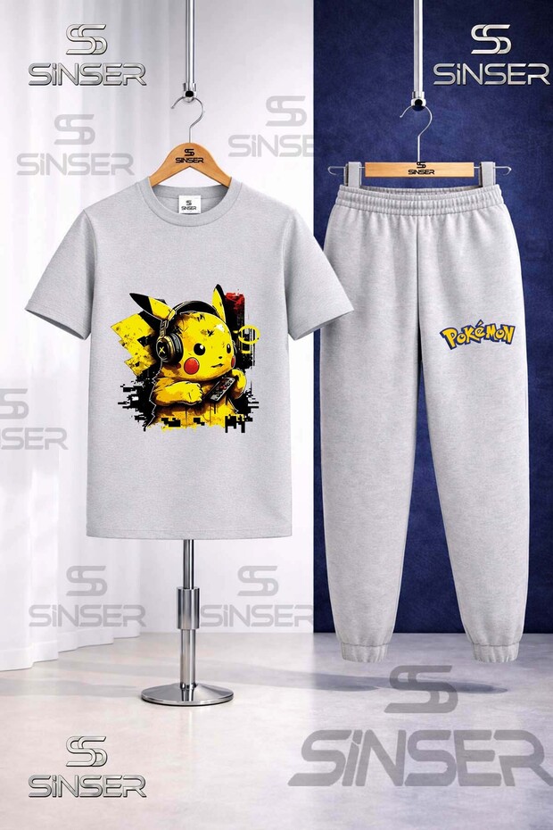 Children's Pikhacu Headphone Half Printed T-Shirt Tracksuit Set