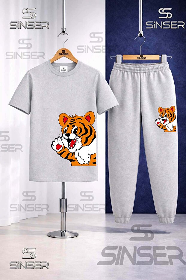 Children's Yandan Cute Tiger Printed T-Shirt and Sweatpants Set