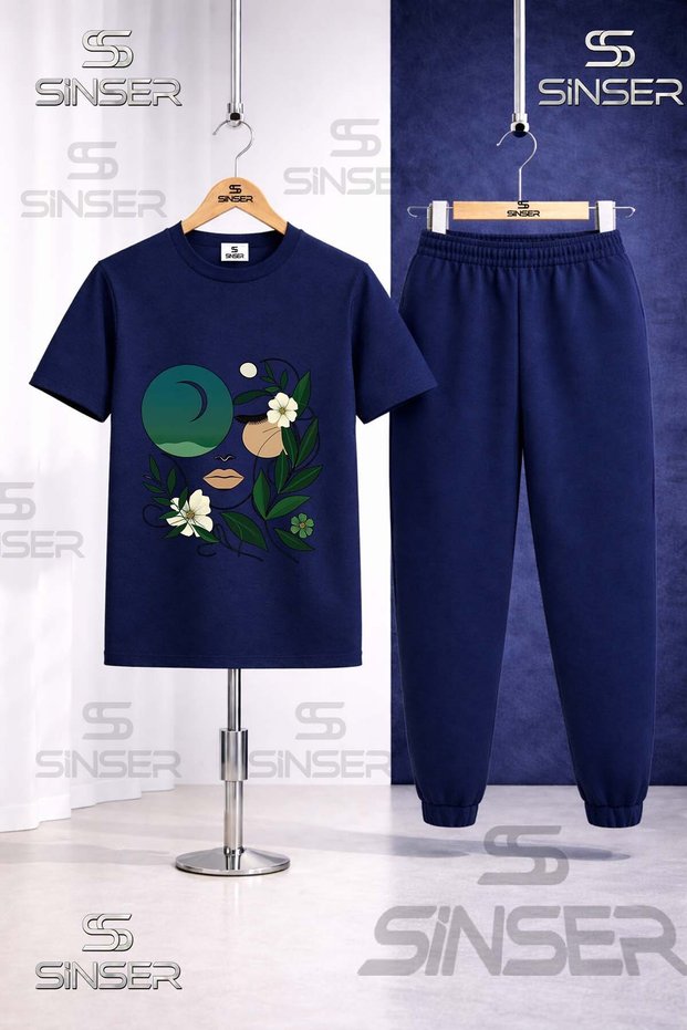 Children's Cicekten Green Girl Yuzu Printed T-Shirt Tracksuit Set